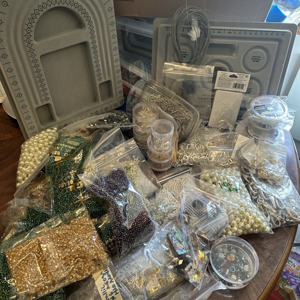 Huge lot of jewelry making items. NEW Beads, findings, trays, pendants & more